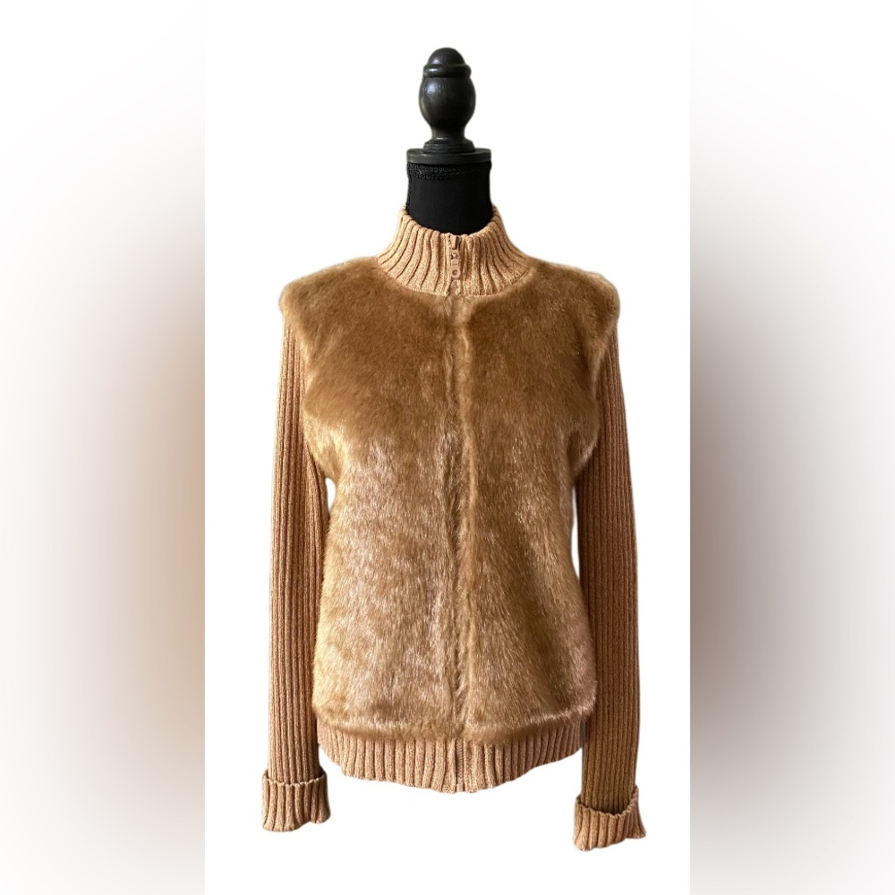 Crazy Horse Collection: Cozy Camel Teddy Jacket with Soft Fluffy Faux Fur Front